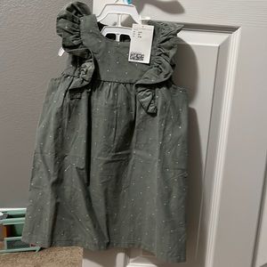 H&M Ruffled Corduroy Dress Girls Polka Dot Print Soft Cotton green 4T